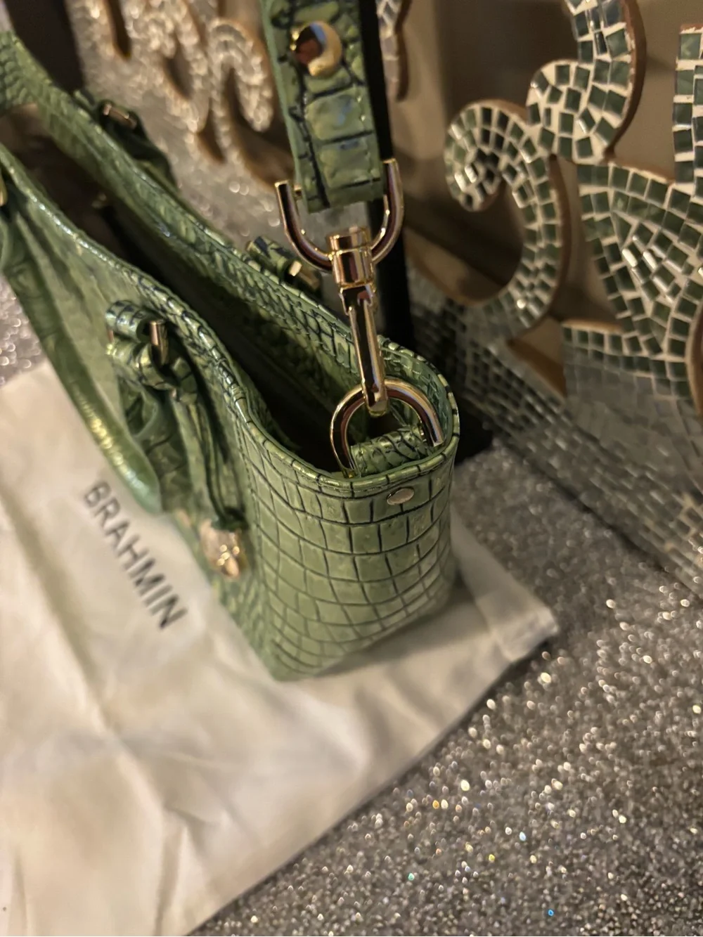 ⭐️Brahmin Green Croc-Embossed Satchel